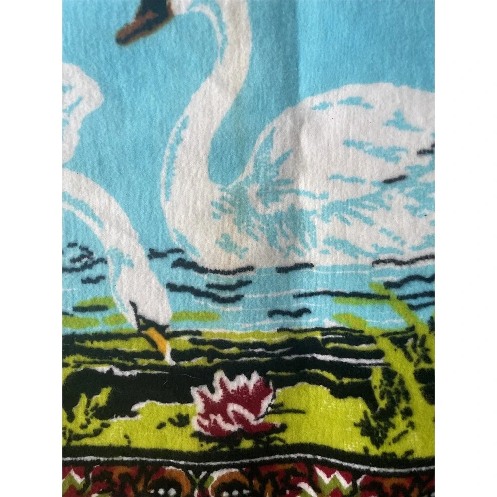Vintage‎ Turkish Tapestry Swans Italian Pond Scene Colorful Wall Hanging 74